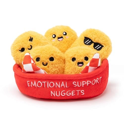 Emotional Support Chicken Nuggets by Relatable, Cuddly Stuffed Animals and Toys, Squishy Toys and Plushies, Great Gift Ideas for Loved Ones of All Ages, Includes 5 Plushies with Carrying Basket