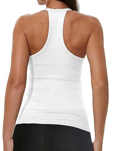 iGENJUN Workout Tops for Women Racerback Tank Tops 2025 Yoga Gym Ribbed Sleeveless Shirts Clothes,M,White - Image 2