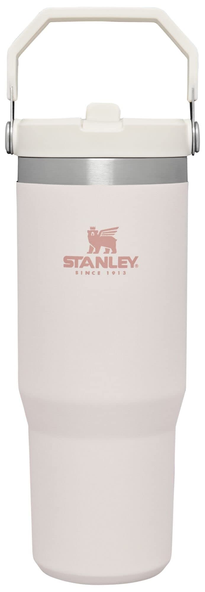 Stanley IceFlow Flip Straw Tumbler with Handle | Twist On Lid and Flip Up Straw | Leak Resistant Water Bottle | Insulated Stainless Steel | BPA-Free Rose Quartz 30 Ounces