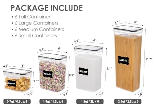 Airtight Food Storage Containers with Lids, Vtopmart 24 pcs Plastic Kitchen and Pantry Organization Canisters for Cereal, Dry Food, Flour and Sugar, BPA Free, Includes 24 Labels，Black - Image 2