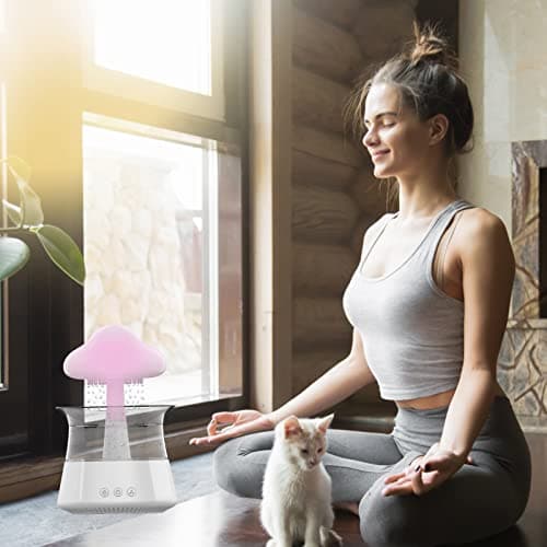 Cloud Rain Humidifier for bedroom with Soothing Rain Sounds - Bedroom Sleep Aid, Waterfall Night Light, Mushroom Design Air Moisturizer for bedroom and living room (White) - Image 8