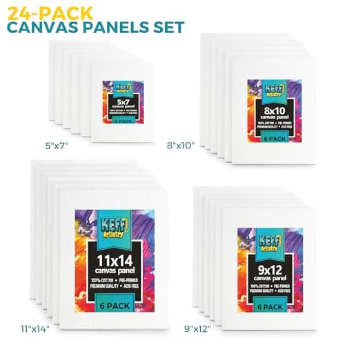 KEFF 24-Pack Canvas for Painting, 6 of 5x7, 8x10, 9x12,11x14 Painting Canvas Boards, Art Supplies for Adults & Kids - 100% Cotton Primed Canvases for Painting for Acrylic, Oil, Watercolor, Tempera - Image 2