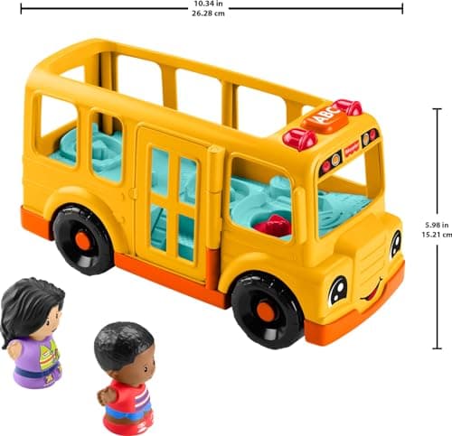Fisher-Price Little People Toddler Toy School Bus Musical Push-Along Vehicle with 2 Figures for Pretend Play Ages 1+ Years - Image 6