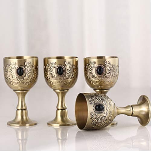 VIDAYA Chalice Goblet, Hand-Made Vintage Pure Copper Engraving Flower Pattern Metal Embossed Wine Copper Gemstone Cups Medieval Gothic Goblet 1.7oz 1-Pack - Image 6