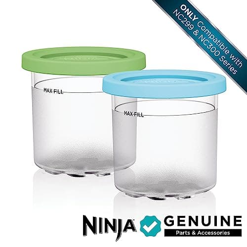 Ninja CREAMi Pints 2 Pack, Compatible with NC299AMZ & NC300s Series CREAMi Ice Cream Makers, Genuine Ninja Pint, BPA-Free & Dishwasher Safe, Color Lids, 1 Pint Each, Clear/Lime/Aqua, XSKPLID2CD - Image 2