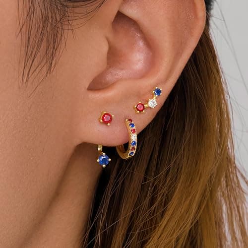 4th of July Earrings for Women Outfits Accessories, Fourth of July Deals Independence Day Patriotic Dress Shirts, USA American Flag Red White Blue Hoop Stud Jacket Jewelry - Image 7