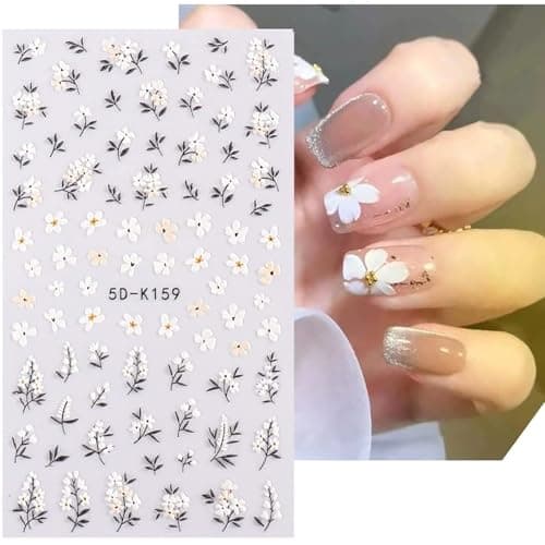 VOTACOS Flower Nail Art Stickers Decals 5D Embossed Nail Decals Spring Summer Daisy Nail Art Design Self-Adhesive Nail Supplies Accessories 3D Flower Nail Stickers for Women Nail DIY Decoration - Image 5