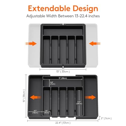 Lifewit Large Silverware Drawer Organizer, Expandable Utensil Tray for Kitchen, BPA Free Flatware and Cutlery Holder, Adjustable Plastic Storage for Spoons Forks Knives, Large, Black - Image 4