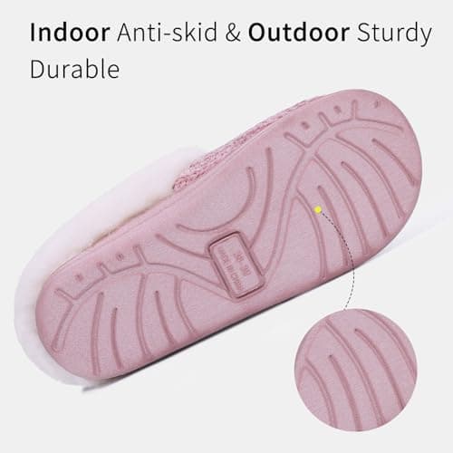 Evshine Women's Warm Chenille Knit House Slippers Comfy Memory Foam Winter Slippers with Faux Fur Collar and Indoor Outdoor Soles Pink, 40-41 (Size 8-9) - Image 5