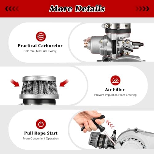 ERAAND 49cc Bicycle Engine Kit,2 Stroke Gas Motorized Bike Conversion Kit,Gasoline Petrol Bicycle Motor Refit Fit for Pocket Bike, Mini Dirt Bike, 1, Silver, Black - Image 8