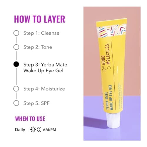 Good Molecules Yerba Mate Wake Up Eye Gel - Hydrating Under Eye Gel Cream with Hyaluronic Acid and Caffeine - Target Dark Circles and Puffiness - Skin Care for Face - Image 4