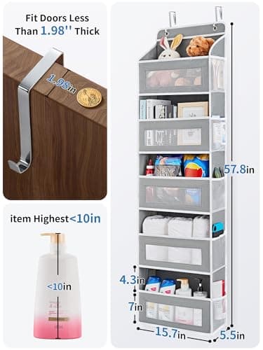 JARLINK Over The Door Organizer Storage, 5 Shelf Hanging Door Organizer with 5 Large Capacity Pockets, Anti Tilt 44 lb Load Behind Door Storage for Bedroom, Bathroom, Pantry, Nursery, (Grey) - Image 3