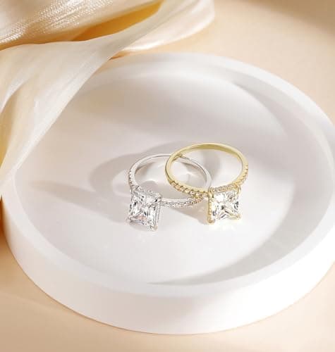 TIGRADE 4CT Engagement Ring for Women Radiant Cut Cubic Zirconia Wedding Band CZ Promise Anniversary Ring Size 3-13, Silver, Size 7.5 - Image 3