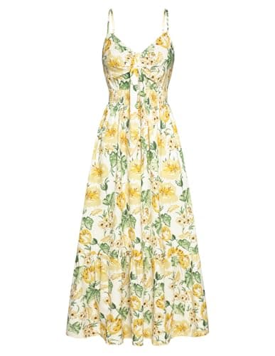 Women 2025 Summer Dress Floral Boho Dress Casual Sleeveless Ruffle A-Line Flowy Wedding Guest Maxi Dresses