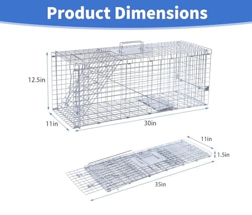 32” Humane Animal Trap, Live Animal Trap Cage for Stray Cats, Raccoons, Squirrels, Rabbits, Moles, Groundhogs, Armadillos up to 16.5 lbs, Galvanized Rustproof Live Animal Cage Trap - Image 2