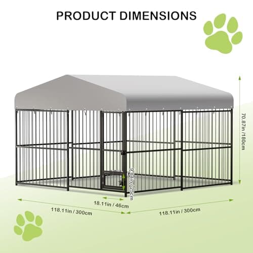 10x10x6 FT Large Dog Kennel Outdoor, Heavy-Duty Outdoor Dog Cage with Lock and Waterproof Roof, Swivel Stainless Steel Feeding Bowl- Easy Assembly for Medium & Large Dogs. - Image 2