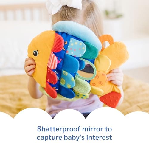 Melissa & Doug K’s Kids, Flip Fish Stuffed Animal, Soft Baby Book, Multi-Textured Squeaking & Crinkling Infant Sensory Toys for Babies with Baby Mirror, Tummy Time Toys for Infants Ages 0–9 Months - Image 7