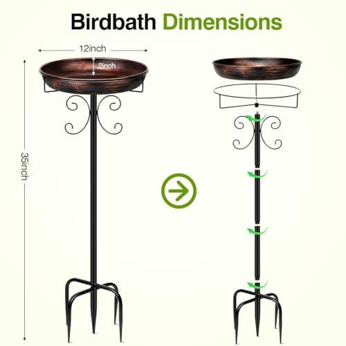 Daoeny 35In Metal Bird Bath for Outside, Vintage Freestanding Birdbaths & Birdfeeder, Bird Baths Feeder Bowl for Outdoors Garden Patio Yard Lawn Decor, Upgraded 5-Pronged Base (Antique Bronze) - Image 7