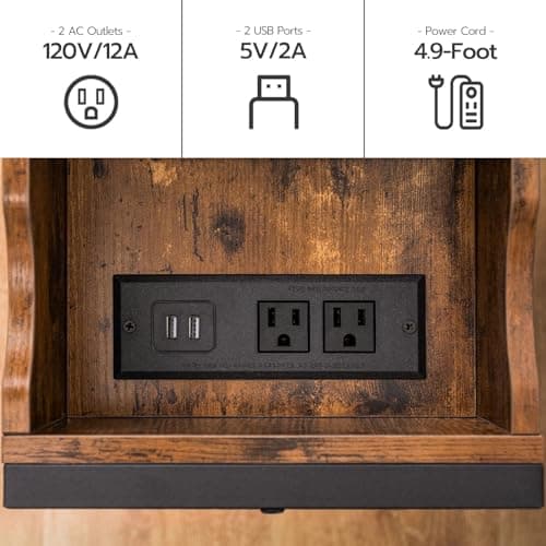 HOOBRO End Table with Charging Station, Narrow Side Table, Flip Top Nightstand with USB Ports and Outlets, Bedside Tables with Shelf for Small Spaces, Living Room, Rustic Brown BF341BZ01 - Image 7
