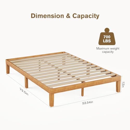 Sweetcrispy Solid Wood Bed Frame, Full Size Bed Base with Wood Slat Support, Sturdy, Stylish & Noise-Free Design, No Box Spring Needed, Easy Assembly, 12 in Natural Pine - Image 2