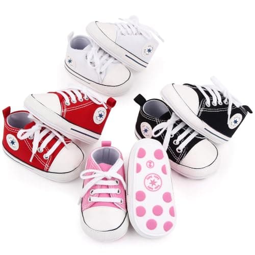 KKIIDDSS Unisex Baby Girls Boys Canvas High-top Shoes, Newborn Infant Anti-Slip Soft Sole Frist Walking Sneakers (A01/White Rubber Sole,0-6 Months) - Image 2