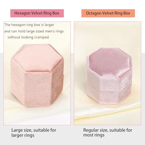 WantGor Velvet Jewelry Ring Box, 3 Slots Hexagon Ring Gift Box Vintage Ring Display Holder Case for Wedding Ceremony Proposal Engagement (Beige, 3 Slots) - Image 7