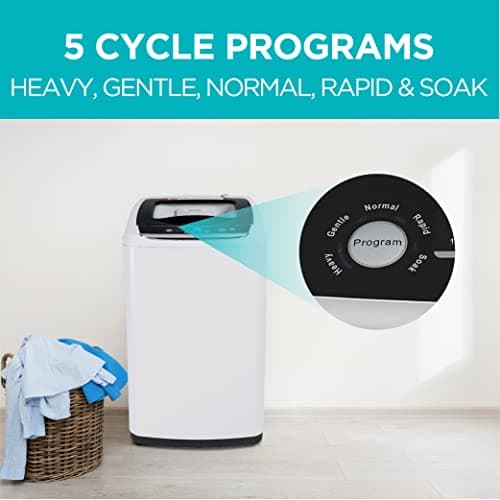 BLACK+DECKER 0.9 Cu. Ft. Portable Washer, 6.6 lb. Capacity Washing Machine for Homes & Apartments, 5 Wash Cycles, Quick Connect Sink Adapter and Drain Hose Included, Transparent Lid, BPWM09W, White - Image 3