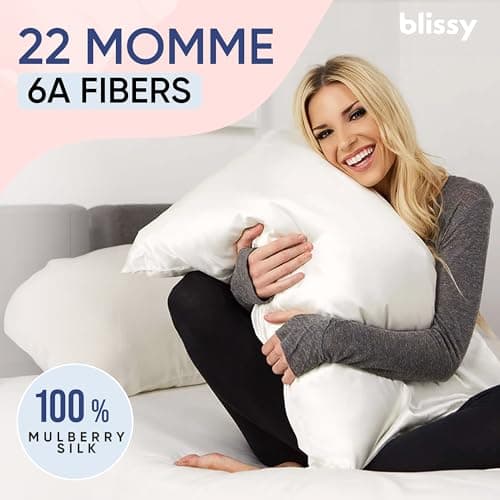 Blissy Silk Pillowcase - 100% Pure Mulberry Silk - 22 Momme 6A High-Grade Fibers - Silk Pillow Cover for Hair & Skin - Regular, Queen & King (Blissy White, Standard) - Image 6