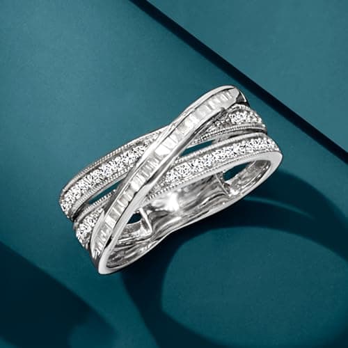 Ross-Simons 0.33 ct. t.w. Round and Baguette Diamond Crisscross Ring in Sterling Silver. Size 7 - Image 4