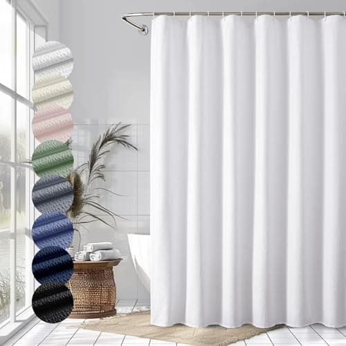 OVZME Berry White Shower Curtain, Embossed Textured Fabric Shower Curtain for Bathroom - Soft Cloth & Hotel Spa Luxury, Water Repellent, Machine Washable Shower Curtain, 72X72, White - Image 2