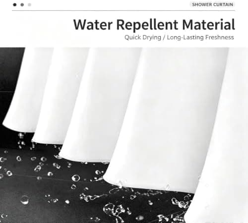 White Shower Curtain with Hooks, Waterproof Fabric 72x72 - Image 4