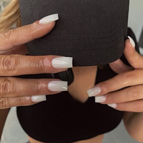 White Nails Press ons, Press on Nails Medium Square Glue on Nails Medium Length, Short Acrylic Nails Glue on Medium Coffin Nails Fake Nails False Nails for Women, Thick Solid Color Gel Nails 24Pcs - Image 2