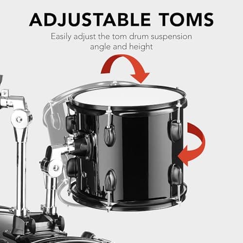 Best Choice Products 5-Piece Full Size Complete Adult Drum Set w/Cymbal Stands, Stool, Drum Pedal, Sticks, Floor Tom - Black - Image 5