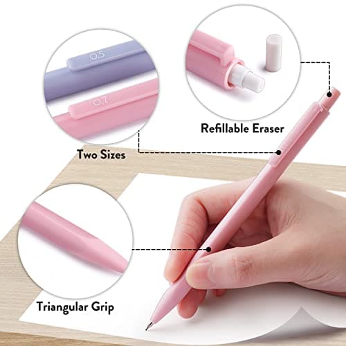 Four Candies Cute Mechanical Pencil Set, 6PCS Pastel Mechanical Pencils 0.5 & 0.7mm with 360PCS HB Leads, 3PCS Erasers and 9PCS Eraser Refills, Aesthetic School Supplies for Girls Writing - Image 5