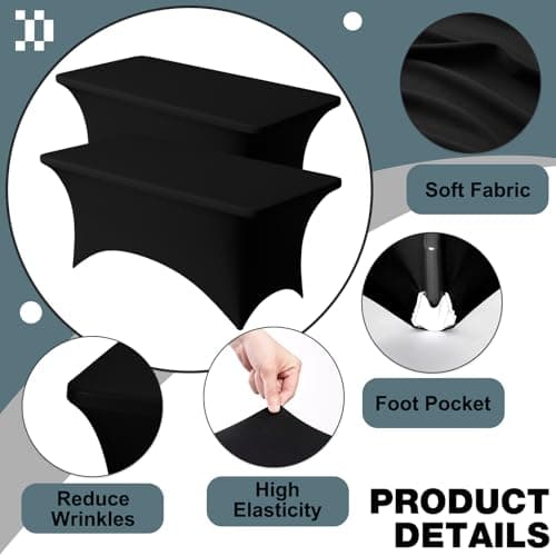 Trlyc 2 Pack 6FT Spandex Table Cloth - 72 x 30 Inch Rectangular Stretch Tablecloth, Wrinkle Resistant Scretch Table Cover for Wedding, Party, Banquet, Picnic, Outdoor Decoration (2Pcs,Black) - Image 3