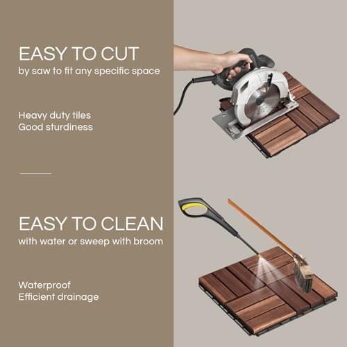 THYOI Deck Tiles, Patio Flooring - Outdoor Waterproof Acacia Wood Tiles for All Weather Use - Balcony, Backyard, Indoor & Outdoor (Dark Brown Crossed Pattern, 10 Pcs - 10 Square Ft) - Image 6