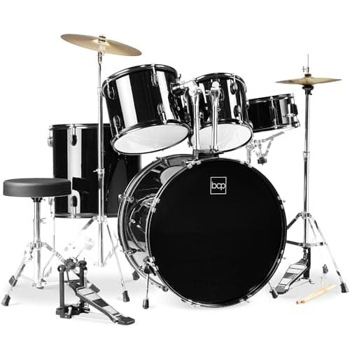 Best Choice Products 5-Piece Full Size Complete Adult Drum Set w/Cymbal Stands, Stool, Drum Pedal, Sticks, Floor Tom - Black