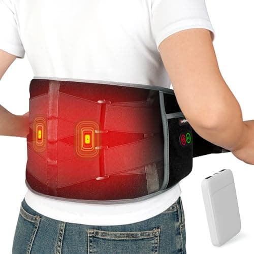 Comfytemp Cordless Heating Pad with Massager for Back Pain Relief, Portable Lower Back Massager Wearable, Birthday Gifts for Dad Mom Men Women Elderly, Rechargeable Period Cramps, 3 Heat Auto-Off, 58"