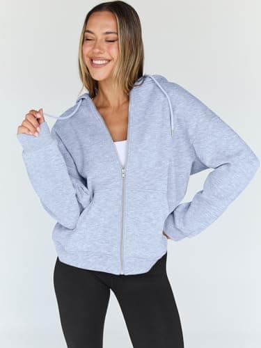 Trendy Queen Womens Zip Up Hoodies Oversized Sweatshirts Fall School Fashion Outfits Casual Jackets 2025 Winter Clothes Grey M - Image 2