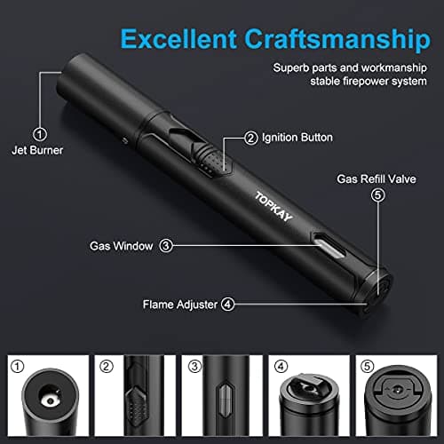 Torch Lighters, 2 Pack, Butane Lighters, Adjustable Jet Flame Torch Lighters, Wind Resistant Butane Refillable Gas Torch Lighter Long Lighter for Camping Candle Grill BBQ Fireworks (Gas Not Included) - Image 2