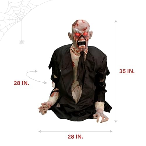 Haunted Hill Farm Damien by Tekky, Battery-Operated, Motion and Sound Activated Animatronic Zombie with Sound Effects and Lights for Indoor or Covered Outdoor Creepy Halloween Decoration - Image 5