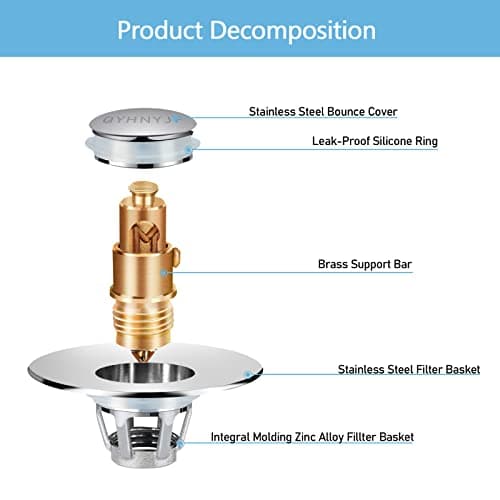 QYHNYJF Bathroom Sink Stopper,UniversalBasin Pop Up Bathroom Drain Stopper, for 1.1~1.5 in U.S. Standard Drain Holes, with Hair Catcher Anti Clogging Bathroom Sink Drain Strainer (Silver) - Image 4