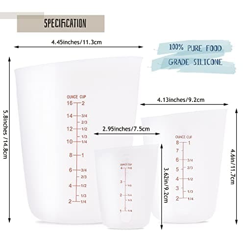 3 PCS Silicone Flexible Measuring Cups,Melting Cups for Epoxy Resin,Butter,Chocolate and More,2 Cup&1 Cup&1/2 Cup,Squeeze and Pour Silicone Measuring Cup with Marking Ounce/ML - Image 2