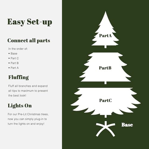 LuxenHome 6.5FT Flocked Artificial Christmas Tree, Spruce Prelit Christmas Trees Flocked with 450 Warm White LED Lights, Realistic Xmas Tree with 4000 PE+PVC Tips for Indoor and Outdoor Xmas Decor - Image 4