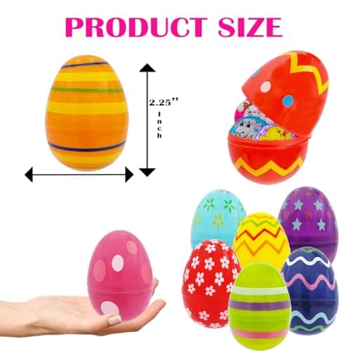 Chochkees Printed Plastic Easter Eggs Fillable with Hinge Colorful, Perfect for Easter Egg Hunt, Surprise Egg, Easter Hunt, 2.3" Inch Assorted Bright Colors (Pack of 12) - Image 2