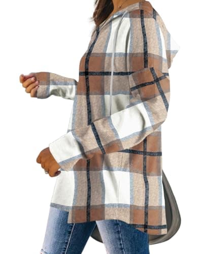 Women's Long Sleeve Sweatshirt Casual Pollover Hoodie Fall Tops Early Fashion Halloween Sweaters 2025 Trending Clothes Shirts L Brown Plaid - Image 3