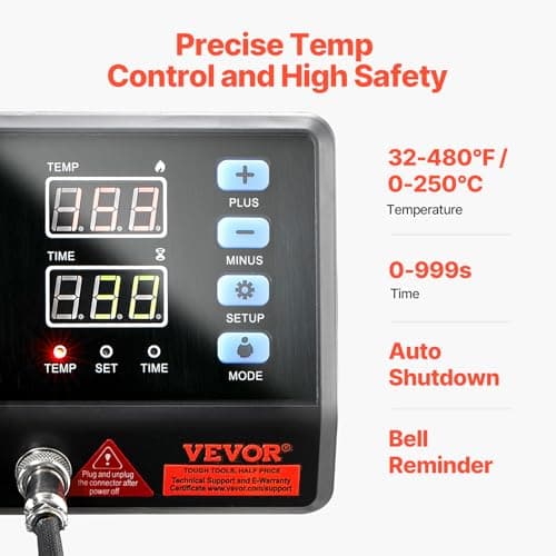 VEVOR 8 in 1 Heat Press Machine 15x15 Inch, 360° Swing Away Shirt Press Machine - Digital Professional Heat Transfer Tshirt Press Machine, Sublimation Heat Press for T Shirts Hat Cap Mug Plate Blue - Image 5