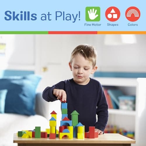 Melissa & Doug 100 Wooden Building Blocks with Storage Box | 100 Pieces, Wooden Blocks In 4 Colors & 9 Shapes, Montessori Toys, Construction Play, Toddler Learning Toys for Kids, Ages 2+ - Image 5