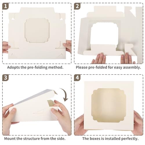 TOMNK 60pcs Cookie Boxes, 8x8x2.5 Inches Bakery Boxes with 2 Style Windows for Chocolate Strawberries, Pie, Pastry, Dessert, Cake - Image 3
