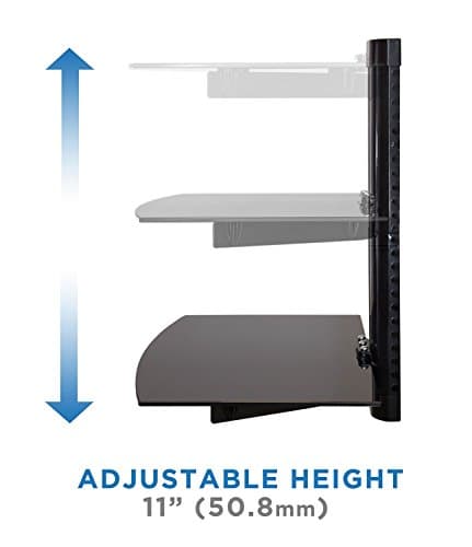 Mount-It! Floating Wall Mounted Shelf Bracket Stand for AV Receiver, Component, Cable Box, PlayStation, Xbox, DVD Player, Projector, 34 Lbs Capacity, 2 Shelves, Tinted Tempered Glass - Image 4